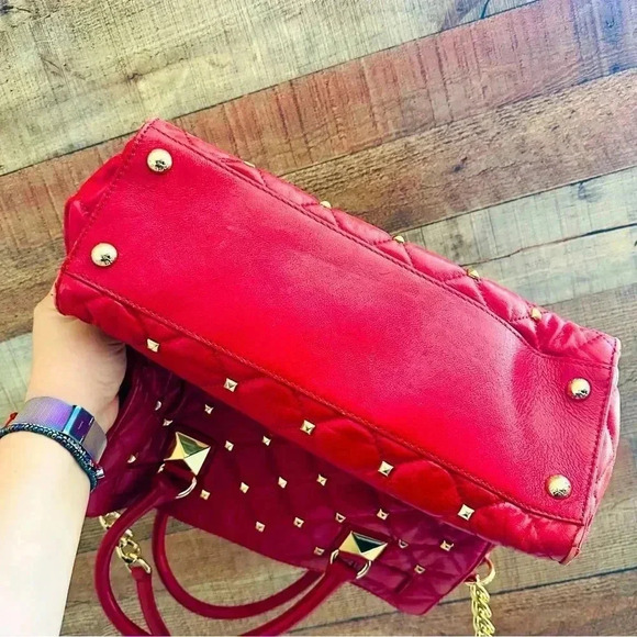 Micheal Kors Rare Red Hamilton Quilted Studded Leather ayote/Satchel Bag - Picture 8 of 12